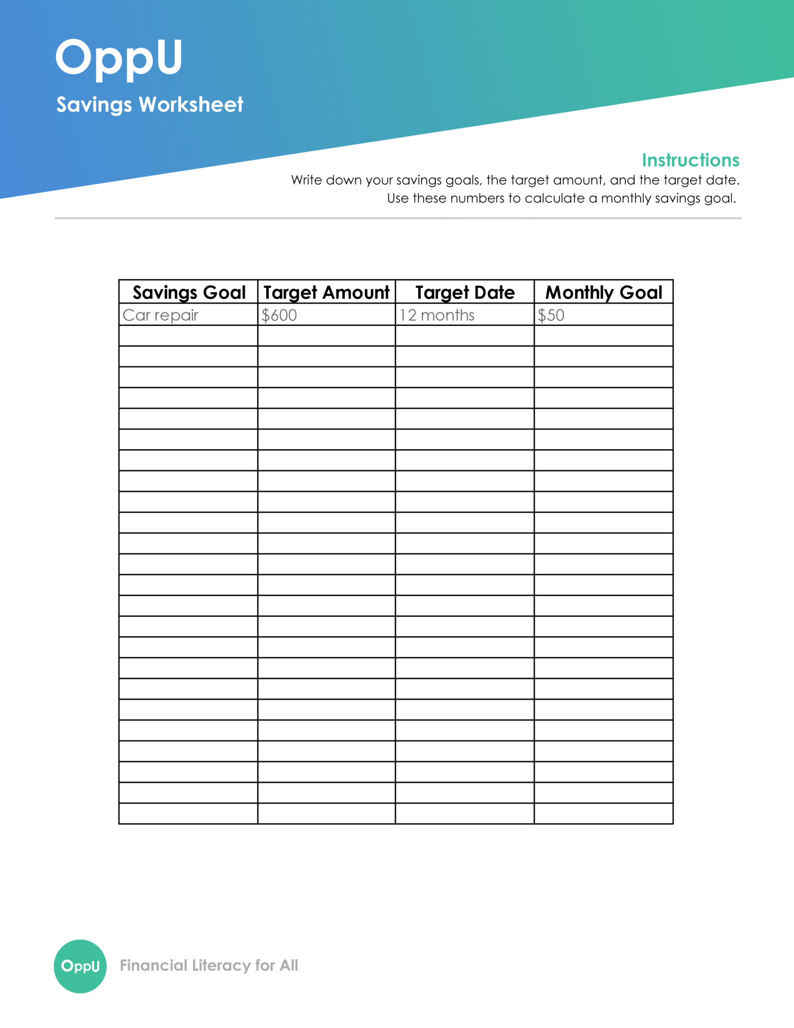 Free Savings Worksheet to Rock Your Money Goals in 4 Easy Steps - OppLoans