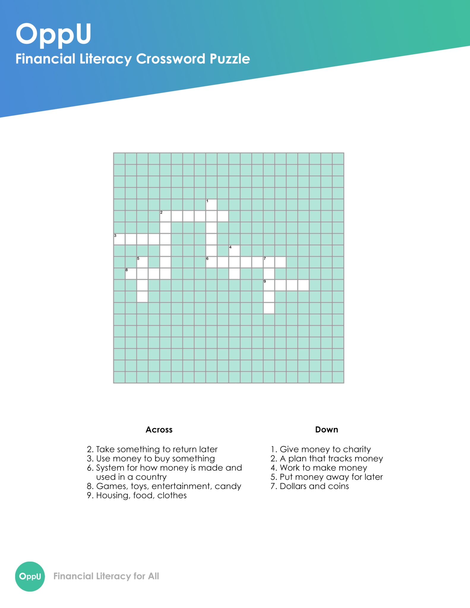 Financial Literacy Crossword Puzzles OppU