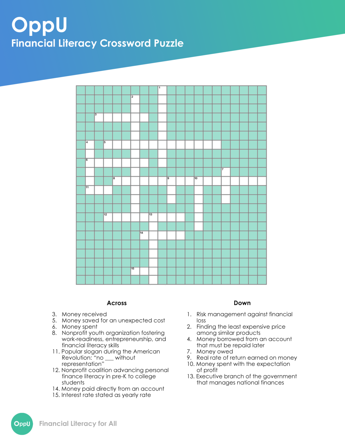 Financial Literacy Crossword Puzzles OppU
